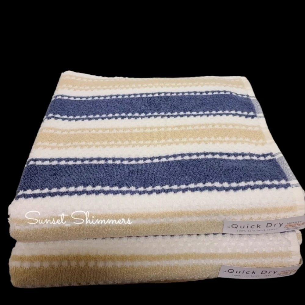 10pc Quick Dry Tan Navy 100% Zero Twist Cotton Bath Hand Washcloth Towel Set
